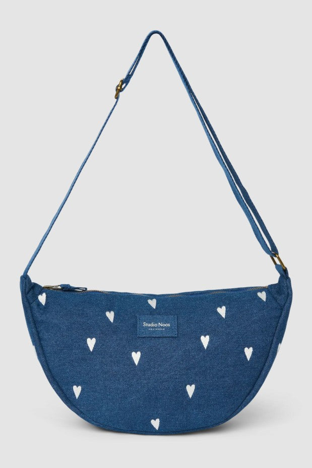 STUDIO NOOS - Donkerblauwe Witte Hartjes Denim Fanny Pack