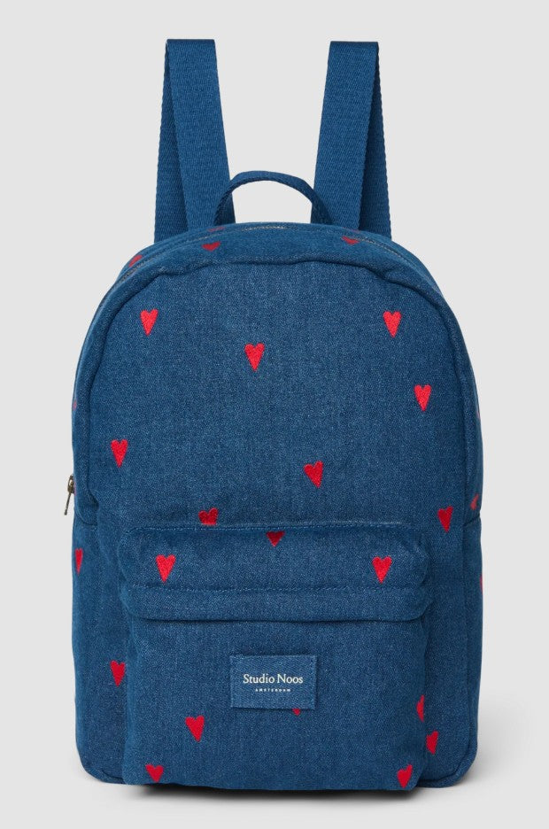 STUDIO NOOS - Denim Midi Backpack - Dark Blue Red Hearts
