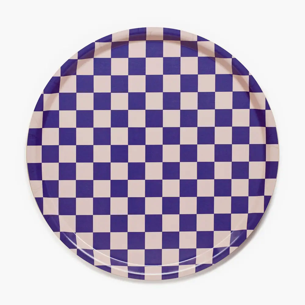 BLU KAT - Dienblad rond Checker Indigo/Almond - 38 cm