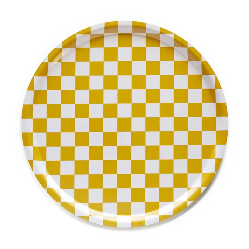 BLU KAT - Dienblad rond Checker mosterd - 38 cm