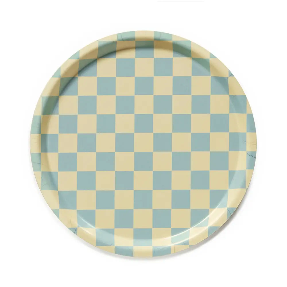 BLU KAT - Dienblad rond Checker Citroen geel/zeeschuim - 31 cm