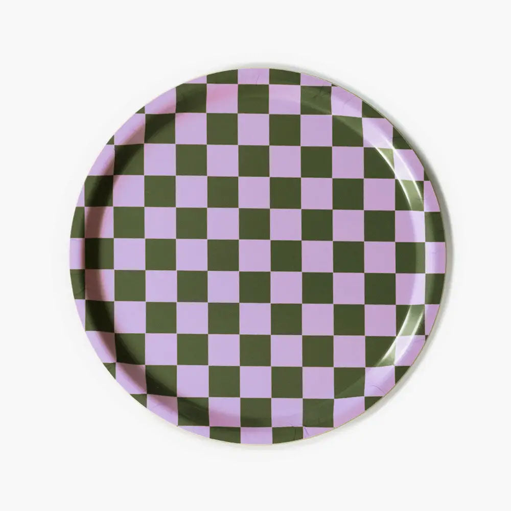 BLU KAT - Dienblad rond Checker Lila/Olive - 31 cm