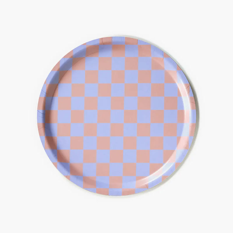 BLU KAT - Dienblad rond Checker Lilac/Peach - 31 cm