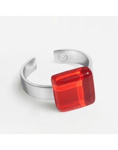 ALEXASCHA - Ring with glass stone - Cherry red