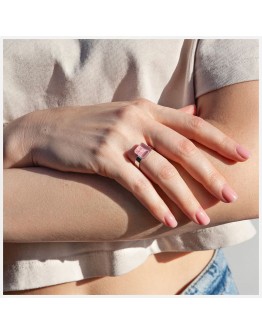 ALEXASCHA - Ring with glass stone -  Quartz pink