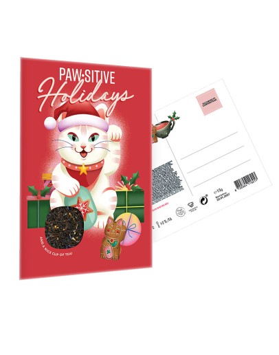 THE CABINET OF CURIOSITEAS - Pawsitive Vibes Lucky Xmas Cat Tea Postcard