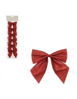 KERSTDECO - Set van 6 glitter strikken - Rood