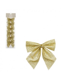 KERSTDECO - Set van 6 glitter strikken - Goud