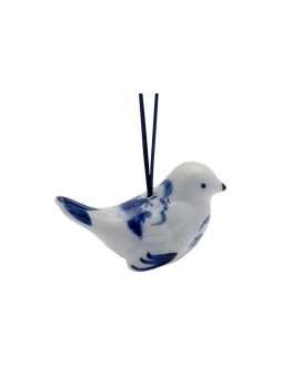 HEINEN DELFTSBLAUW - Kerstornament Vogel - Landschap - Keramiek - 4 cm