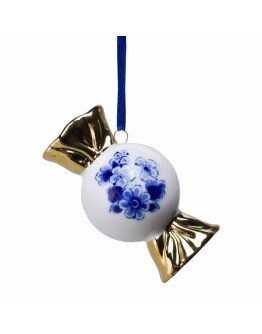 HEINEN DELFTSBLAUW - Kerstornament snoepje goud - Keramiek - 7,5 cm