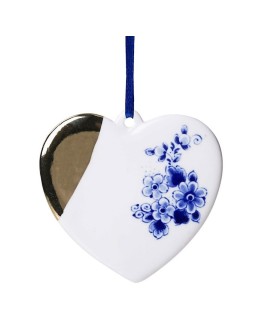 HEINEN DELFTSBLAUW - Kerstornament hartje goud - keramiek - 6,5 cm