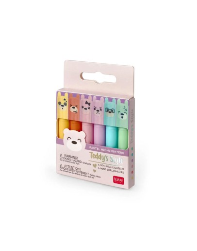 LEGAMI - Set of 6 Mini Pastel Highlighters - Teddy's Style