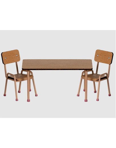 MAILEG - Table and chair set, Mouse - Dark powder