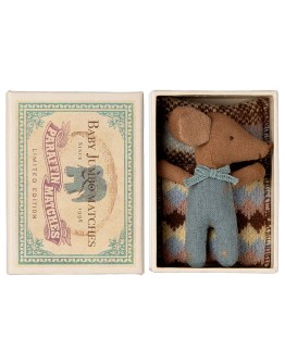 MAILEG - Sleepy wakey baby mouse in matchbox - Blue