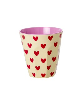 RICE - Medium Melamine Beker - Crème Darling Hearts print