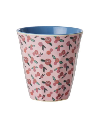 RICE - Medium Melamine Beker - Pink - A Rose is a Rose Print