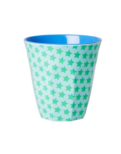 RICE - Medium Melamine Beker - Green and Turquoise Star Print