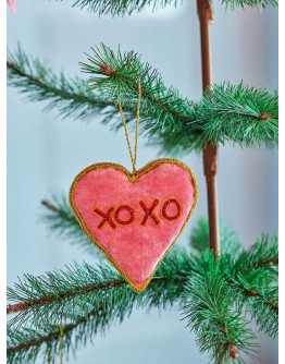 RICE - Heart Velvet Christmas Ornament - Pink