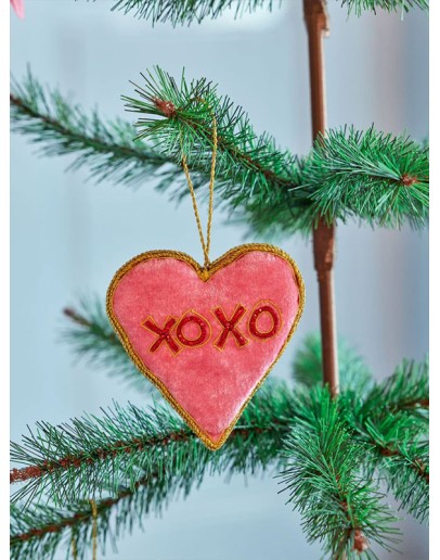 RICE - Heart Velvet Christmas Ornament - Pink